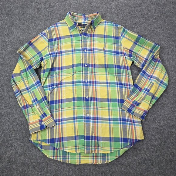 Ralph Lauren Shirt Mens Medium Yellow Green Blue Plaid Classic Fit Button Down - Picture 1 of 10